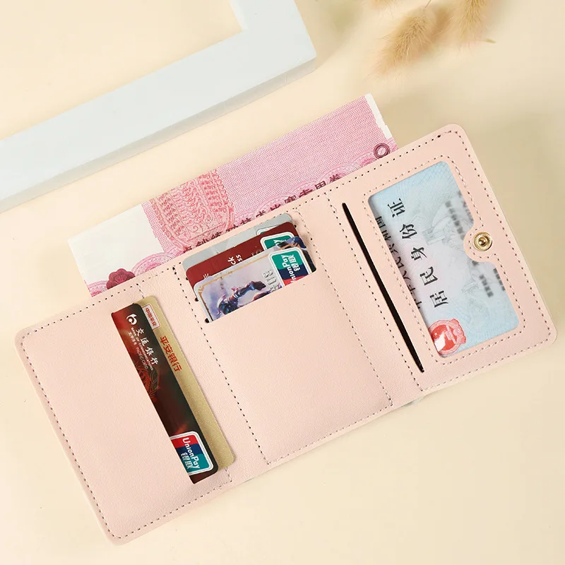 Cute Korean Style Wallet Women Sweet Pink Color Floral Bow Purse Card Wallet for Girl Portable Travel Cash Coin Photocard 지갑