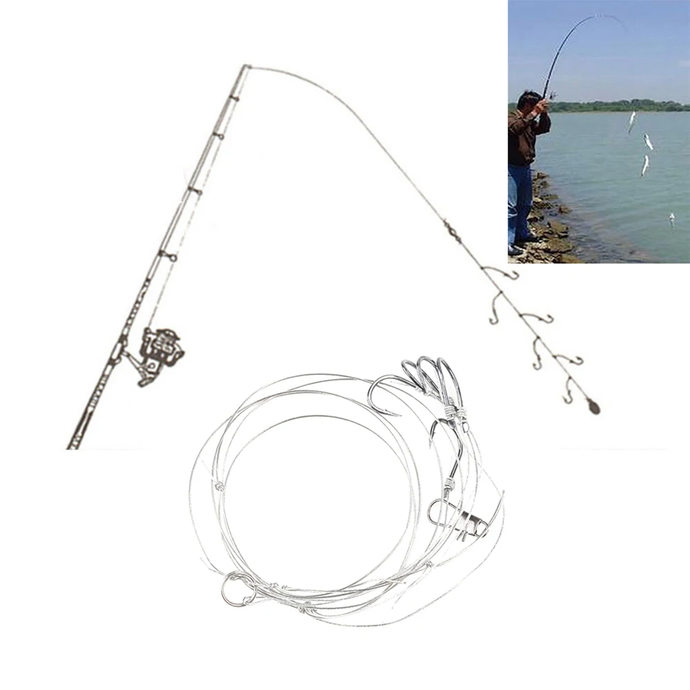 Hameçons acier carbone avec 5 petits hameçons montés sur bas de ligne pour pêche au vif et appâts