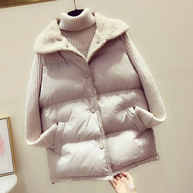 Women Lamb Cashmere Down Cotton Vest Coat 2023 Winter New Loose Sleeveless Jacket Plus Plus Size Vest Jackets