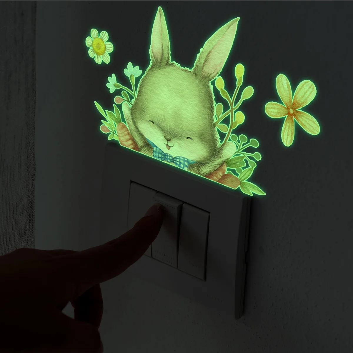 12*15cm Bunny Carrot Flower Cartoon Wall Sticker Luminous Sticker Bedroom Living Room Bedroom Study  Decorative Wall Sticker