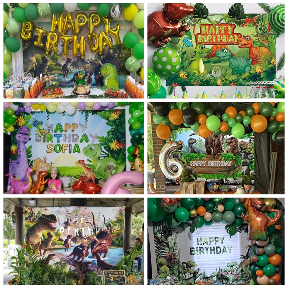 Dinosaur Theme Baby Birthday Photography Backdrops Jungle Safari