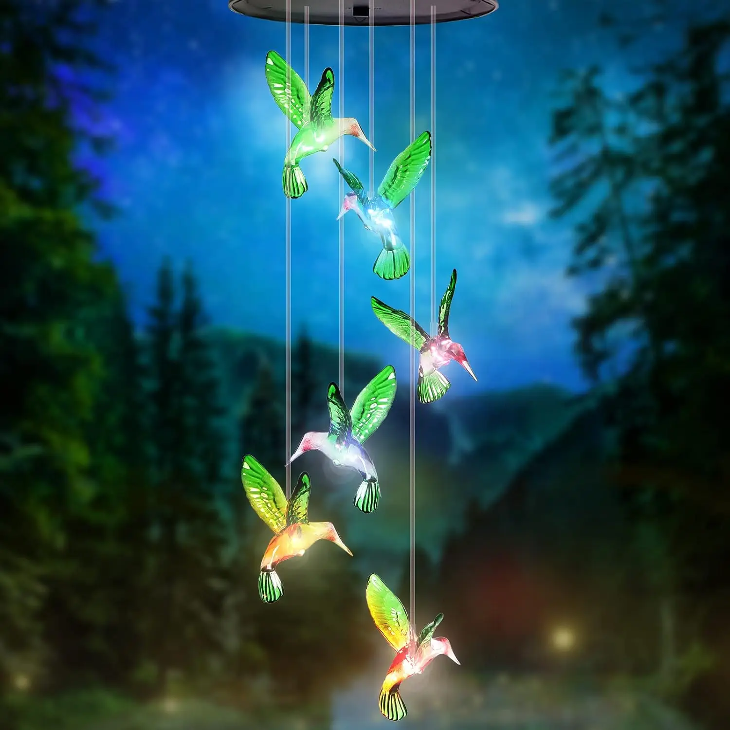 Solar Hummingbird Wind Chimes Night Light for Outside Solar Lights Outdoor/Indoor Decor Hanging Mobile Garden Yard Patio
