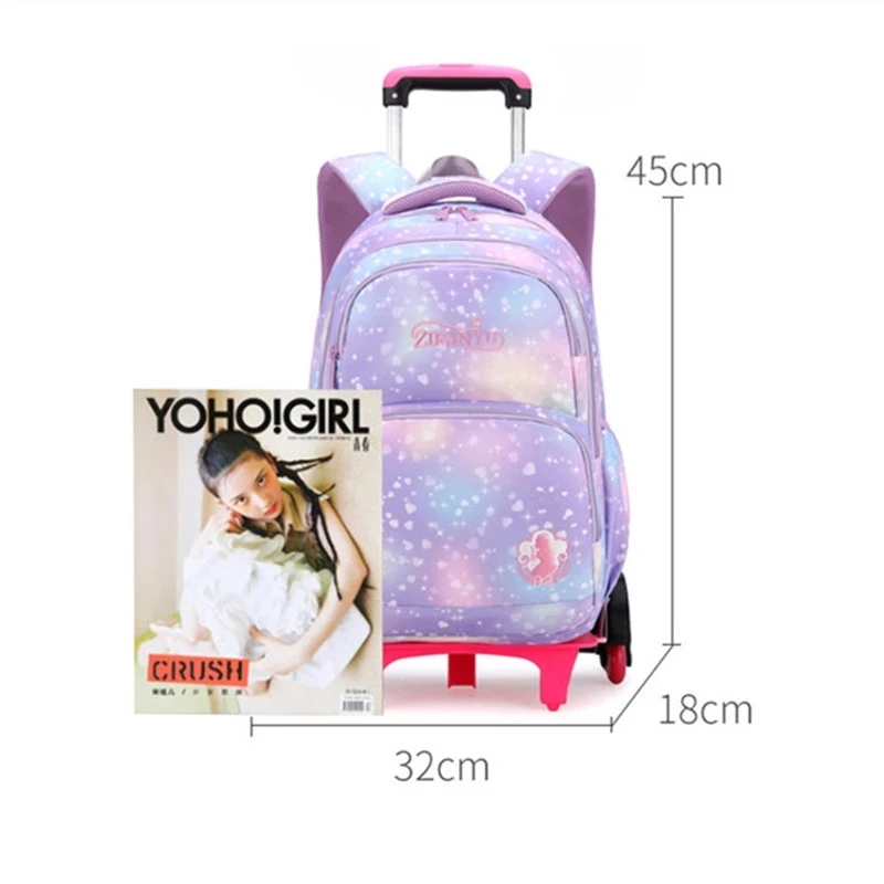 Children Waterproof Orthopedic School Backpack with Wheels Elementary  Schoolbag Detachable Trolley School Bags for Kids Girls