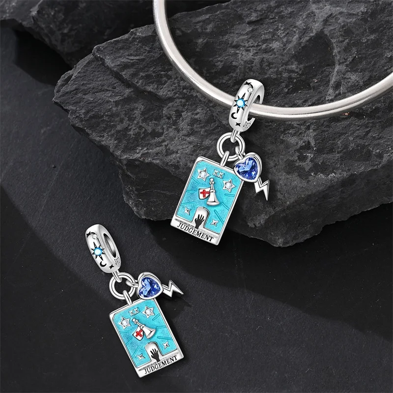Tarot-Karten-Charms, 925er-Versilbert, Stern, Mond, Sonne, magische Tarot-Karten, Anhänger, Perlen für Damen, DIY-Armband, Schmuckherstellung – Detail 17