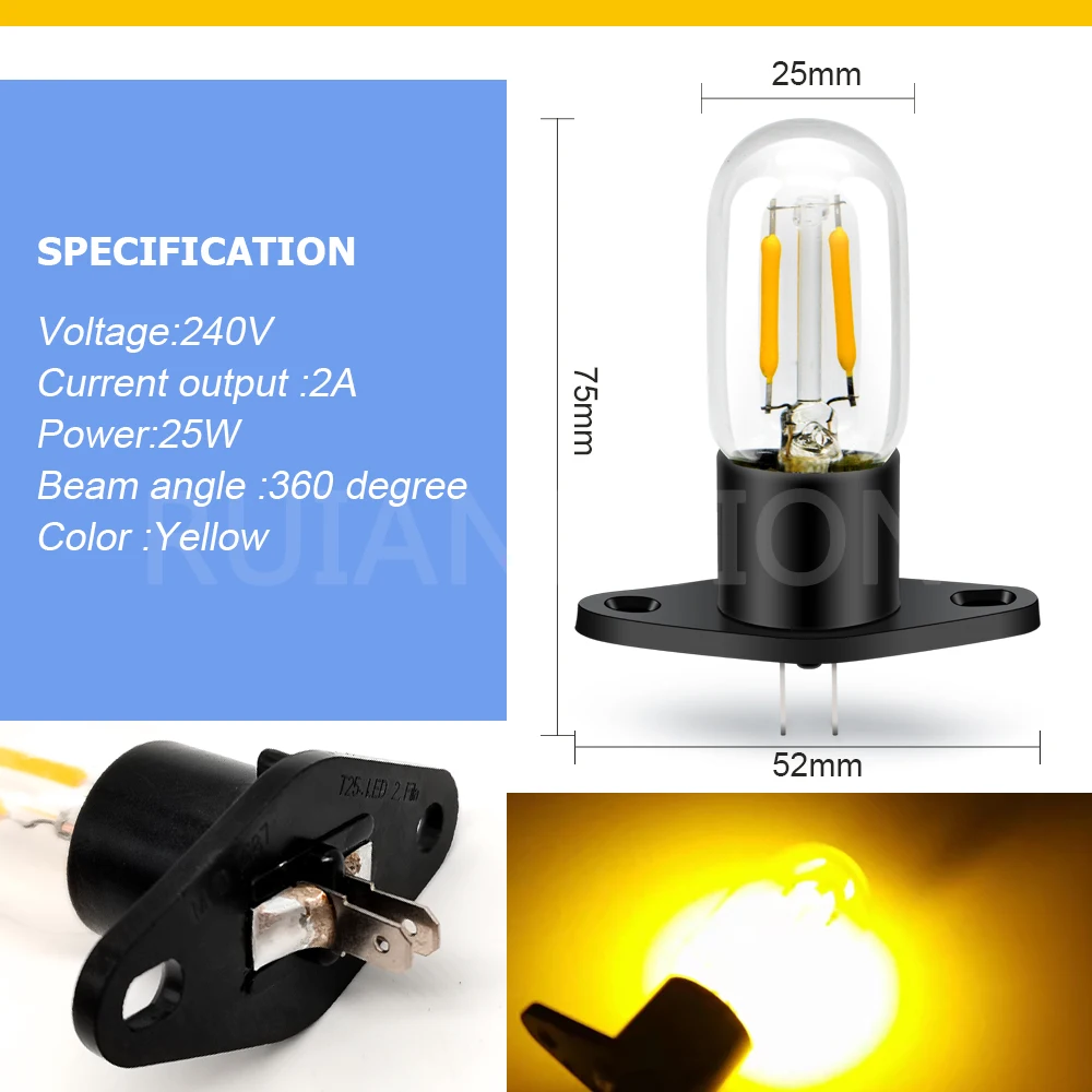 Ruiandsion Z187 T170 LED Microwave Light Bulb White Yellow 240V LED Filament Light Bulbs Replacement for Microwave Oven