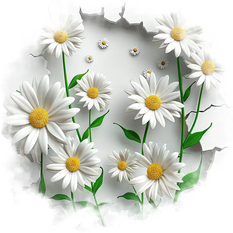 90788# Beautiful White Daisies Stickers, Bright Wall for Home, Cabinet, Door,Decoration, Vinyl Car Decals, Outdoor Indoor Use