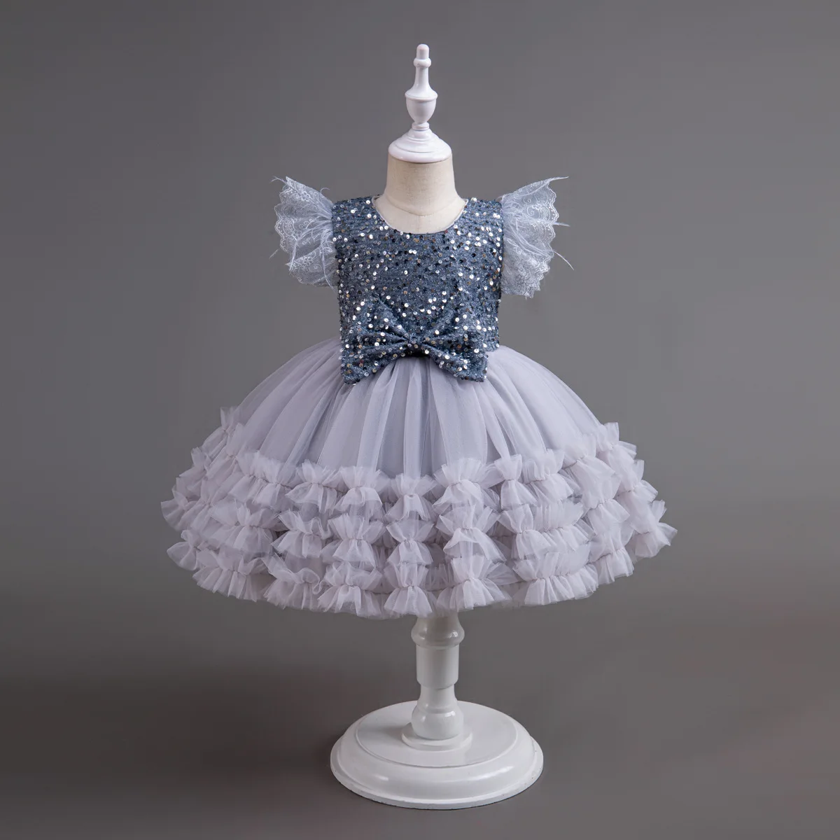 

HETISO Girls Party Dresses Sequins Tutu Baby Birthday Wedding Formal Ball Gown Lace Sleeve Kids Princess Formal Dress 6 8 10T