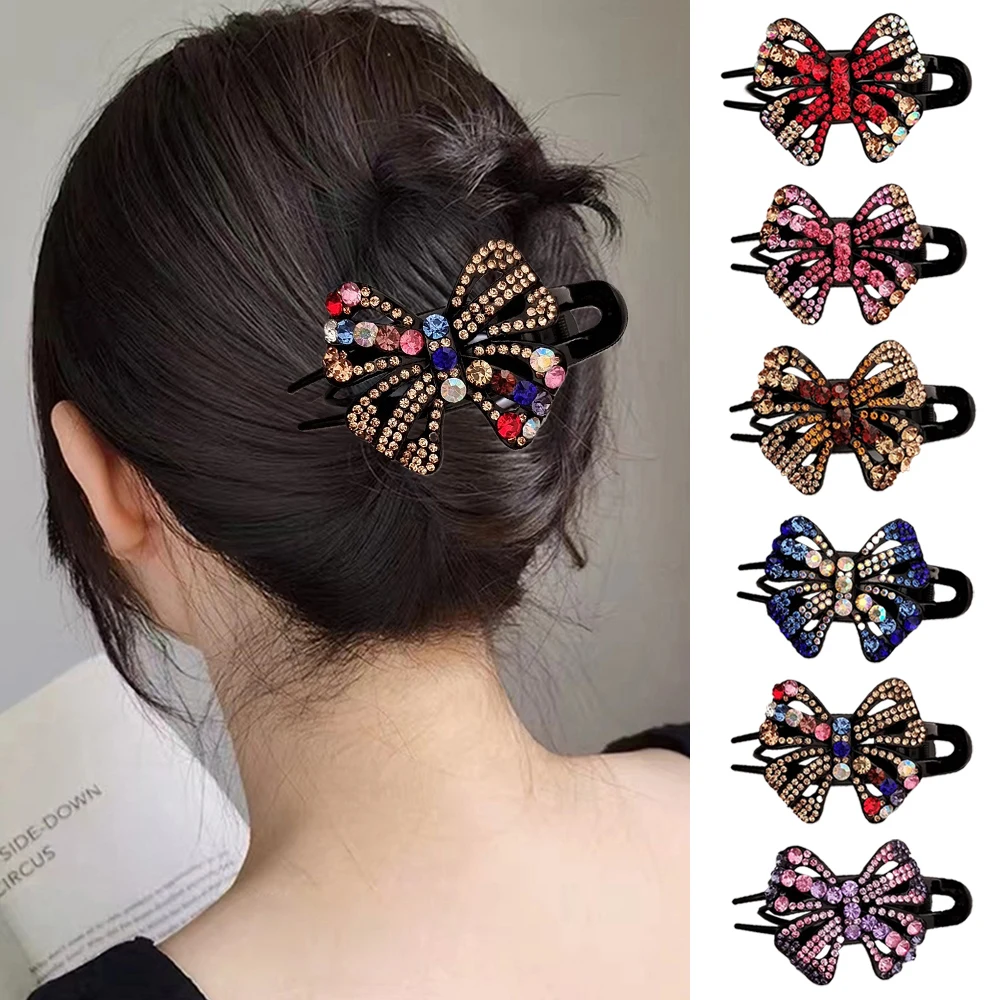 

Korean Rhinestone Hairpins For Women Duckbill Hair Claws Crystal Bows Hair Clips Accessories For Women Shinning Ponytail Clips