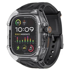Crystal Clear Watch Transformation Kit with Durable Rubber Band and Case for 41mm-Series 9 8 7 (Black-BTr)