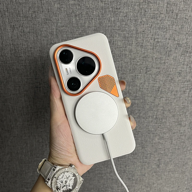 Enhanced Orange Magnetic Protective PU Case - Hard Shell Bumper Cover