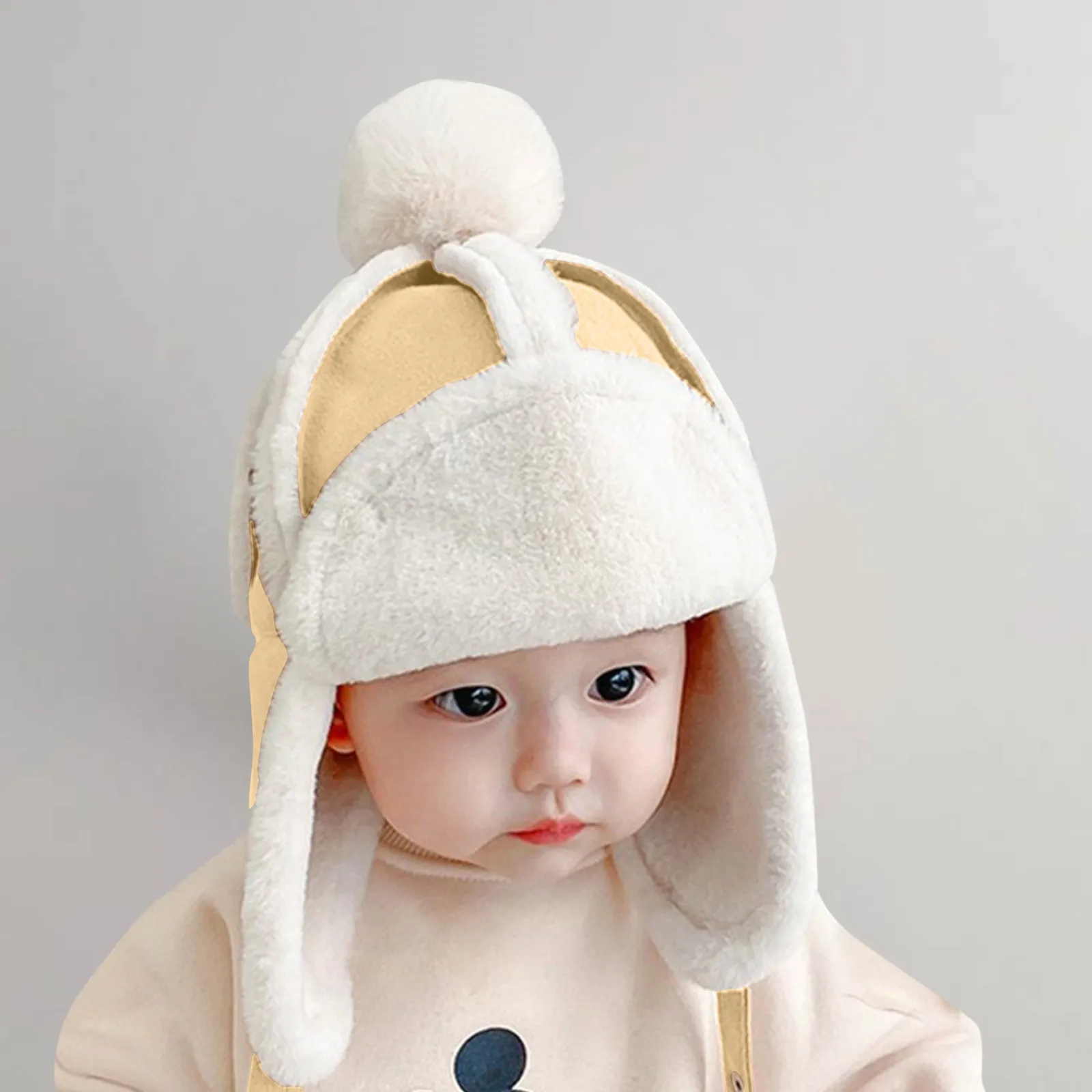 Fur Baby Hat For Girls Boys Plush Lining Winter Hat For Kids Cap With Earflap Skiing Windproof Baby Bonnet Infant Beanie 1-4y