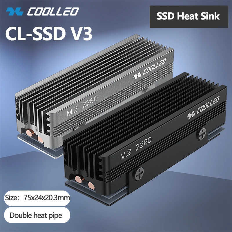 COOLLEO CL-SSD V3 M.2 2280 SSD 방열판, 14.8W/MK 열 패드 2개의 히트 파이프 솔리드 스테이트 드라이브 라디에이터 포함