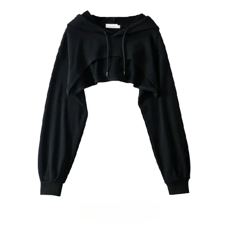 Hoodie Female Hoodie Personality Irregular Crop Ultra Short Style Long Sleeve Top Female Drop Shipping Sweatshirt Y2k Clothes 4
