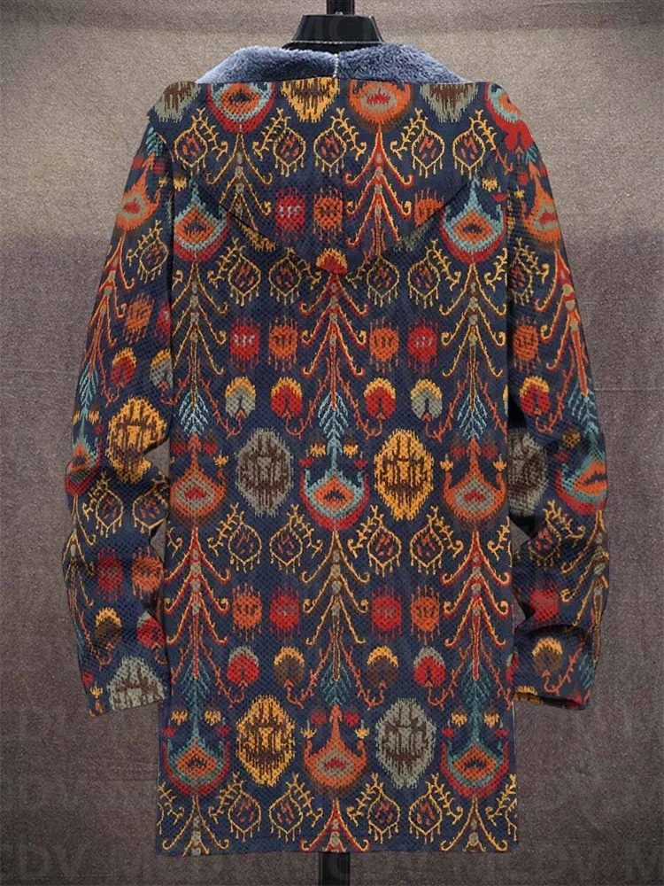 Unisex Vintage Geometry Crystal Gradient Art Casual Print Plush Thick Long-Sleeved Sweater Cardigan Coat