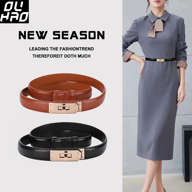 

New Fashion Women Belt 1.8cm Width Belts Golden Lock Buckle Genuine Leather High Quality Dress Jeans Sweater Women Belt