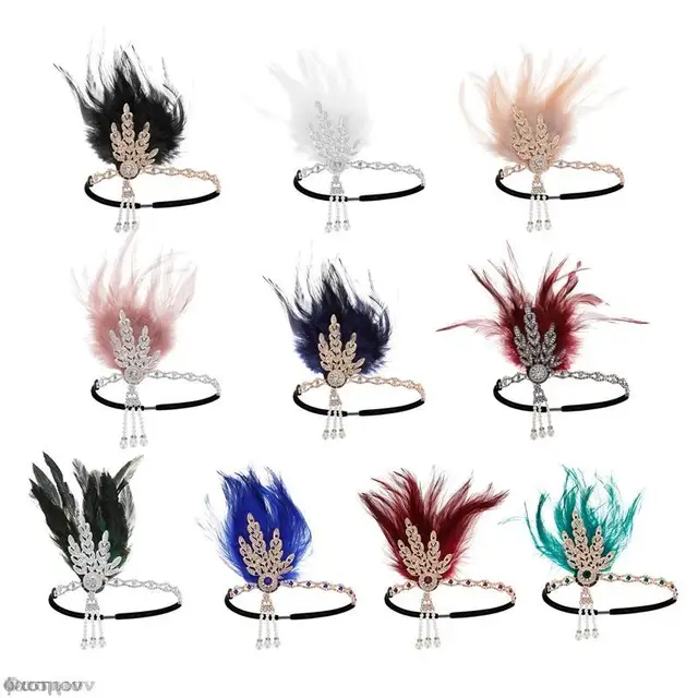 ElevateTech 1920 Flapper hoofddeksel, 2 stuks veren hoofdband jaren 20 mode bling strass haaraccessoires hoofdkleding voor vrouwen 20s haar kostuum accessoire Gatsby thema's kostuum prom party