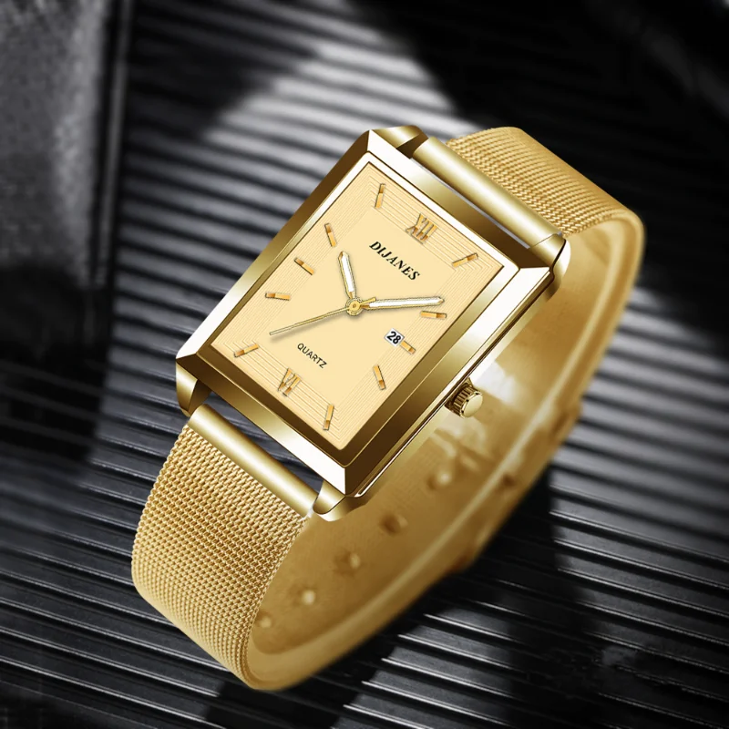 

Men Women Calendar Date Sport Leisure Leather Clock Luxury Business Golden Stainless Steel Mesh Band Quartz Man Wristwatch часы