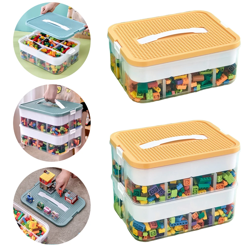 2 Layer Kids Building Blocks Storage Box Adjustable Lego-Compatible Storage  Container Plastic with Handle Grid Toy Organizer - AliExpress