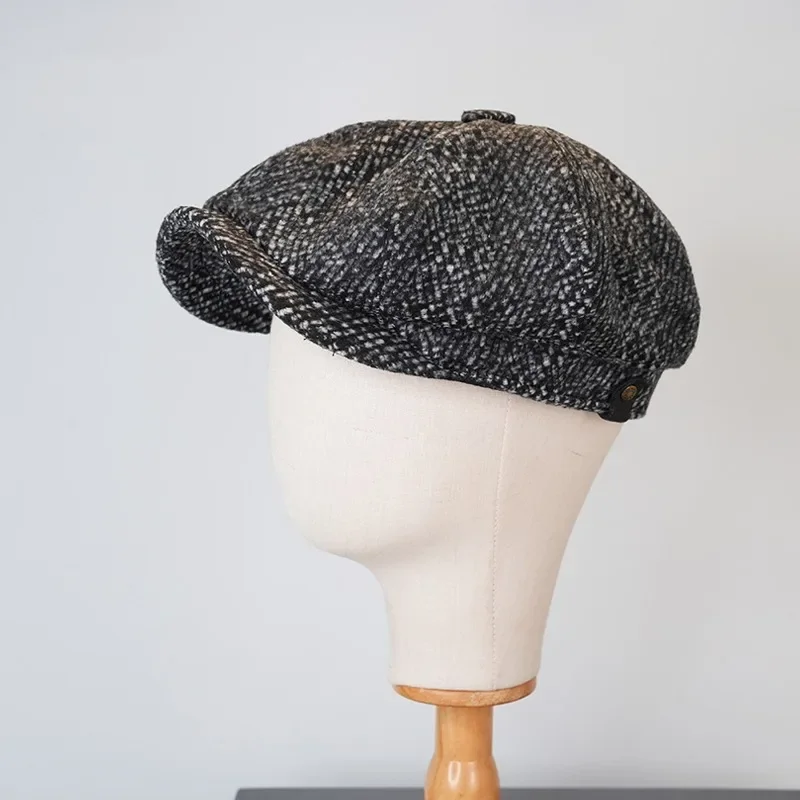 Wool 62cm Newsboy Cap Men Grey Herringbone Flat Caps Women Men British Painters Hat Soft Autumn Winter hats Octagonal Cap
