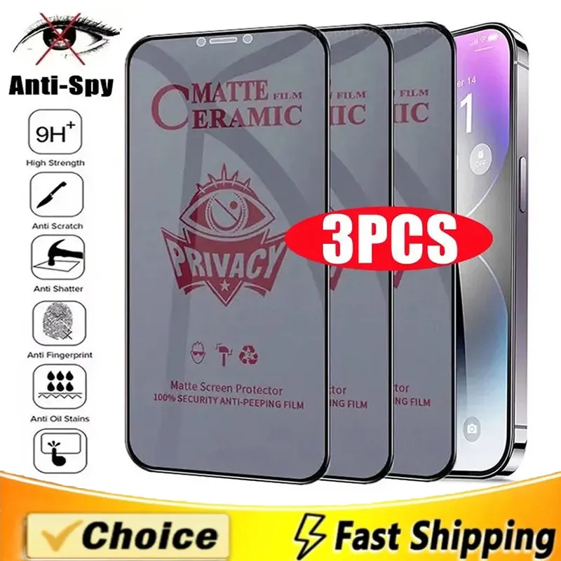 

3Pcs Matte Ceramic Privacy Screen Protector for IPhone 15 11 12 13 14 Pro Max Mini Anti-spy Film for IPhone 7 8 Plus X XR XS MAX