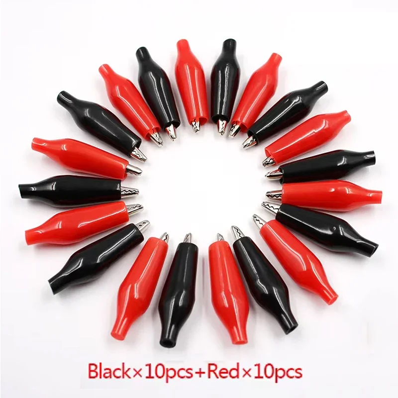 Alligator Clips 20pcs Metal Alligator Clip G98 Crocodile Electrical Clamp Testing Probe Meter Black Red with Plastic Boot Car Auto Battery