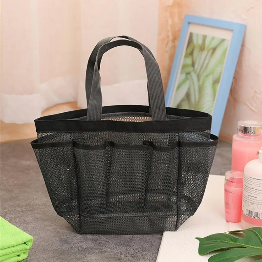 Mesh Shower Caddy Portable for College Dorm Large Bathroom Tote Bag with 8 Pockets Black Multifunctional Home Storage Bags