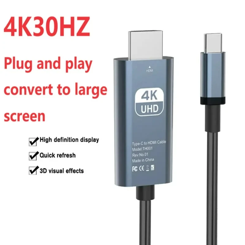 Фото Кабель-переходник с Type C на 4K, 30 Гц, HDMI-совместимый №2