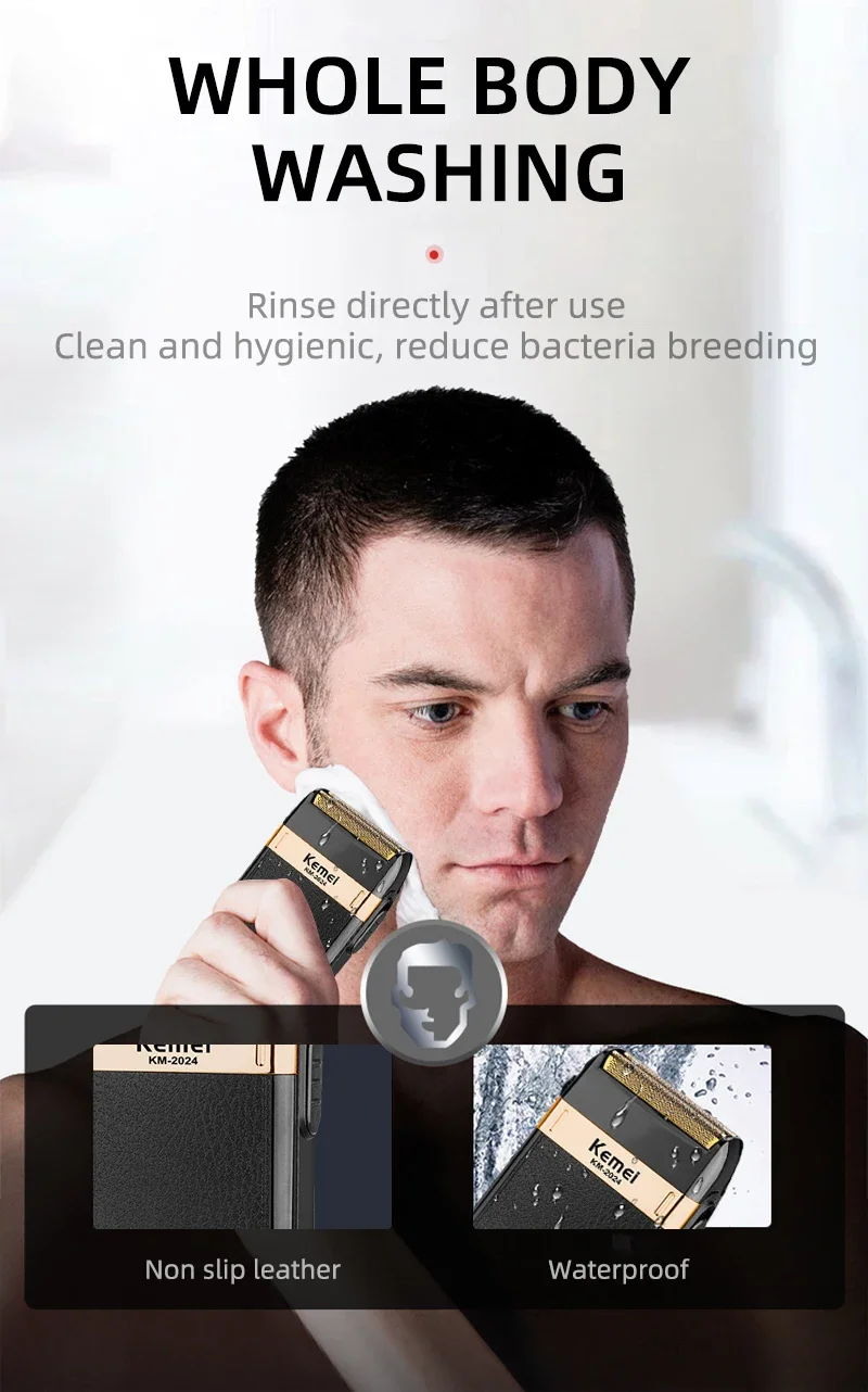 electric shaver Kemei- for Men Twin Blade Waterproof Reciprocating Cordless USB Rechargeable Shaving Barber Trimmer