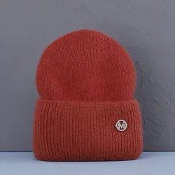 Luxurious Real Rabbit Fur Women's Winter Beanie - Fashionable and Warm - 54cm-60cm (Orange red with M)