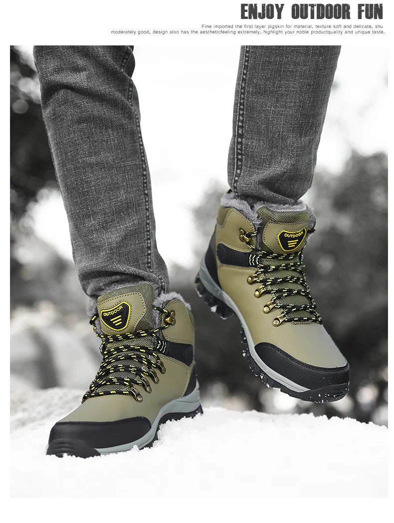 Winter Men Boots With Fur Warm Snow Non-slip Men Work Casual Shoes Waterproof Leather Sneakers High Top Ankle Boots Plus Size