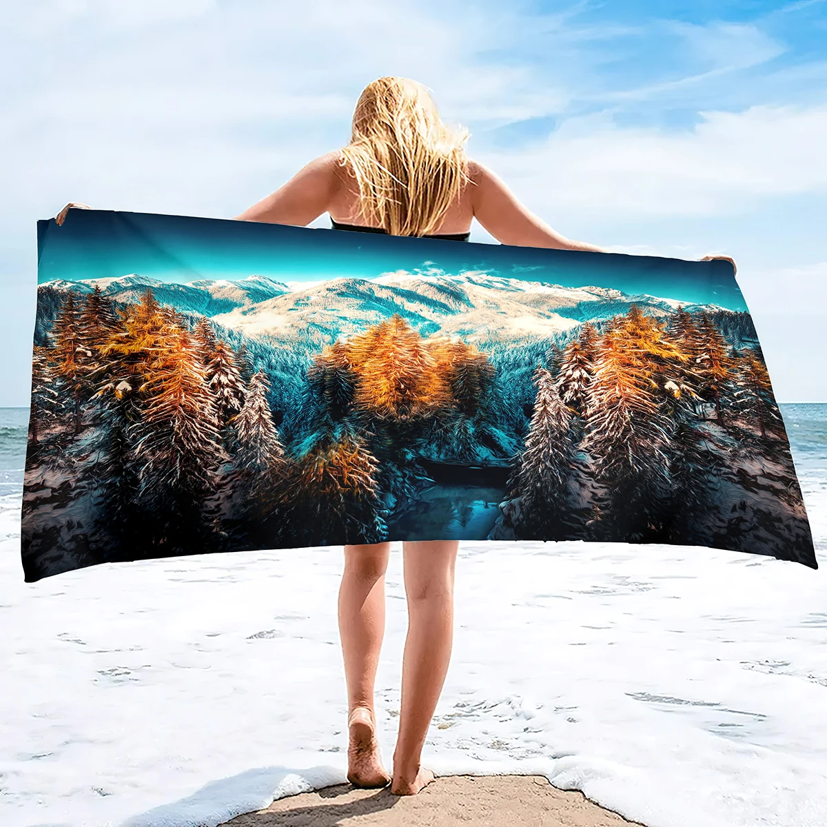 Oversized Towels,Travel Camping Blanket, Extra Large Body Wrap Bath Mats Snow Mountain Beach Towel Set Hand Towels for Bathroom