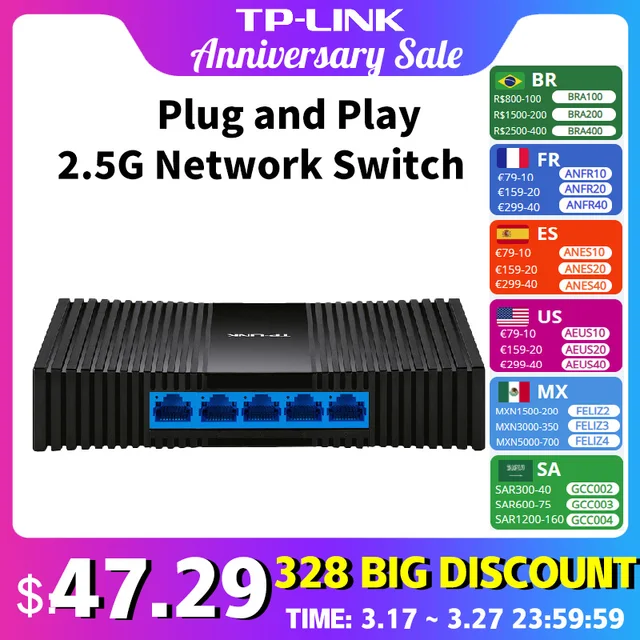 새로운 TP-Link 5 포트 이더넷 스위치, 플러그 앤 플레이 네트워킹 허브, 인터넷 분배기 TL-SE1005M, 2500M 네트워크 스위처, 2.5Gb