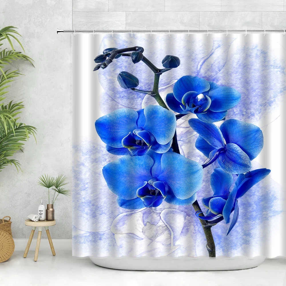 

Занавеска для душа с принтом орхидеи, цветов и растений