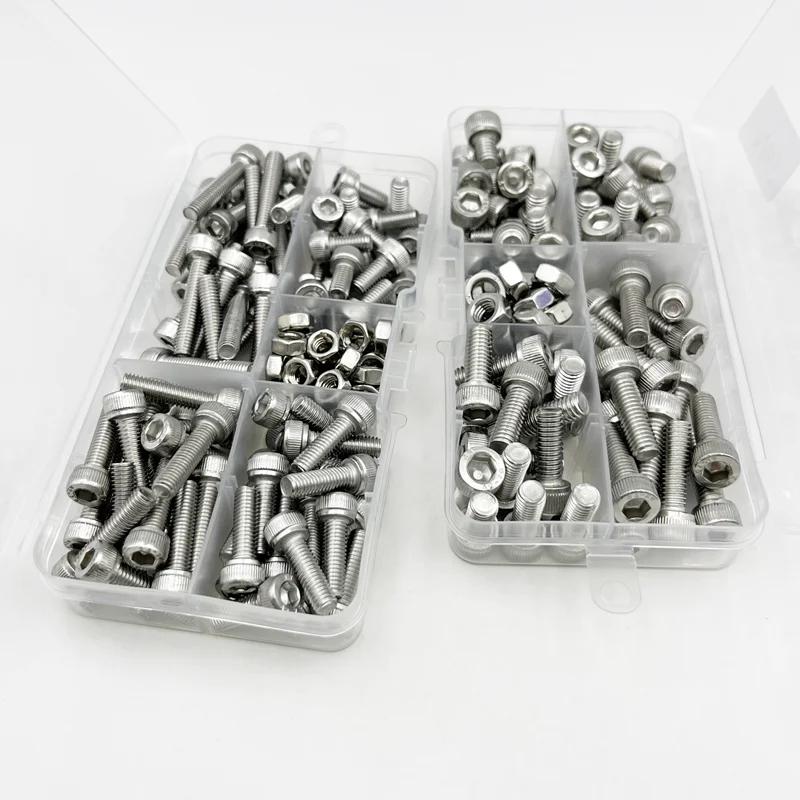 304 스테인리스 스틸 육각 소켓 캡 헤드 나사 볼트 너트 세트, M2 M2.5 M3 M4 M5 M6 M8 소켓 라운드 캡 헤드 나사, DIN912