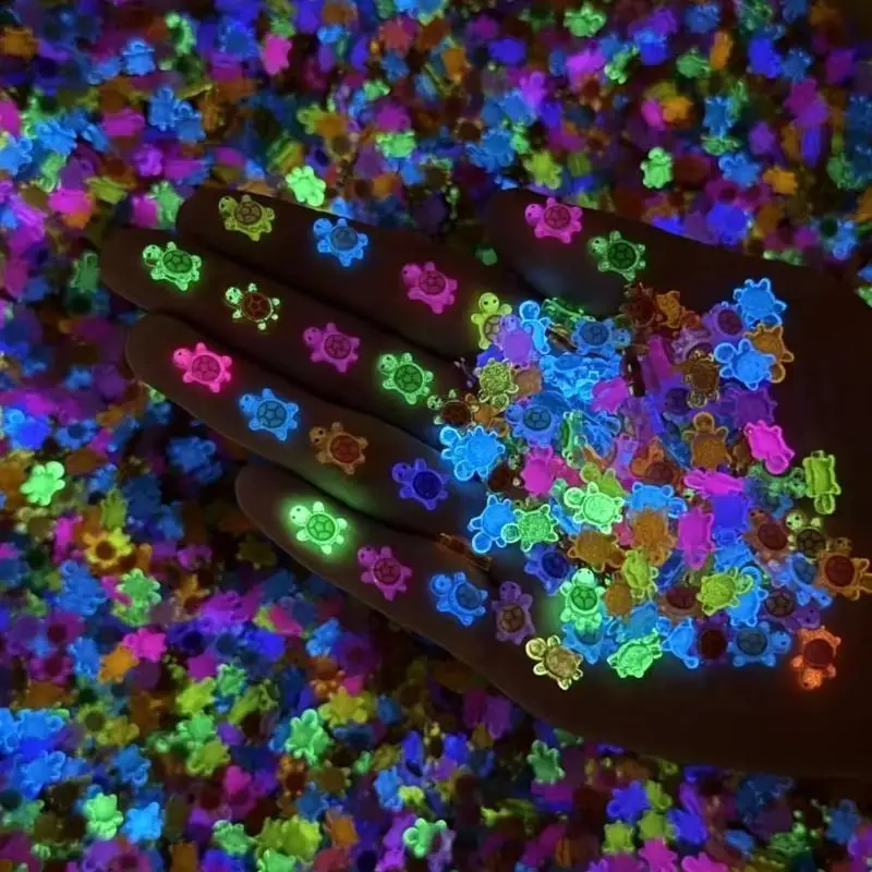 100pcs Glow In The Dark Resin Turtle Figurines /Cute Miniatures For Fairy Garden Micro Landscape, Dollhouse Decor Crafts