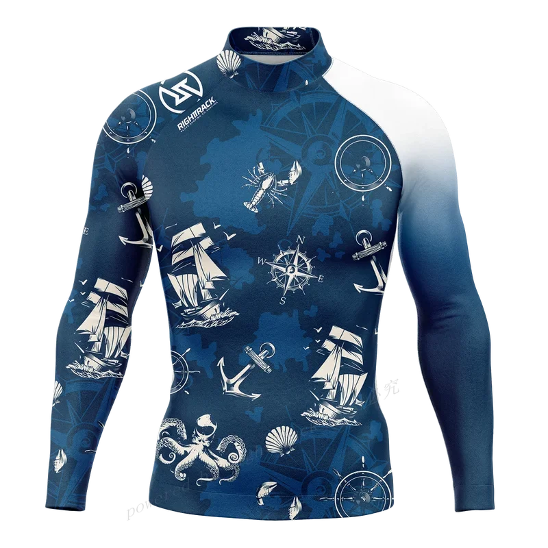 Men's Surfing Shirt Sunset Camo Lycra Rashguard RIGHTTRACK For Surf Sportswear Beach UV Swimwear UPF50 Clothes