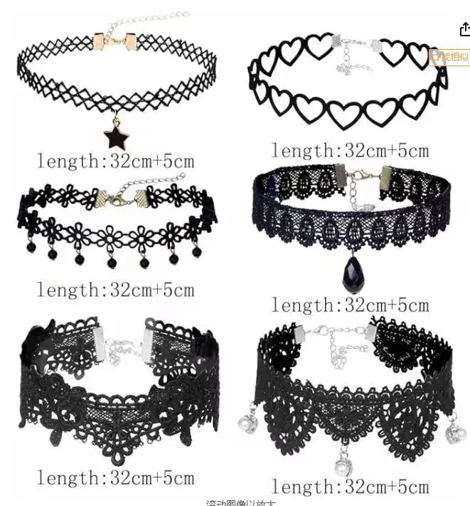 Women Choker Leaf Tassel Neck Jewelry Lace Gothic Vintage Velvet Rose Beads Flower Necklace
