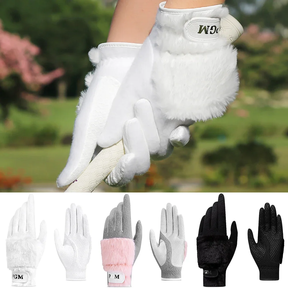 1 Pair Winter Plush Thickened Golf Gloves Ladies Anti-Slip Granules Sport Gloves Women Left and Right Hand Mittens Keep Warm