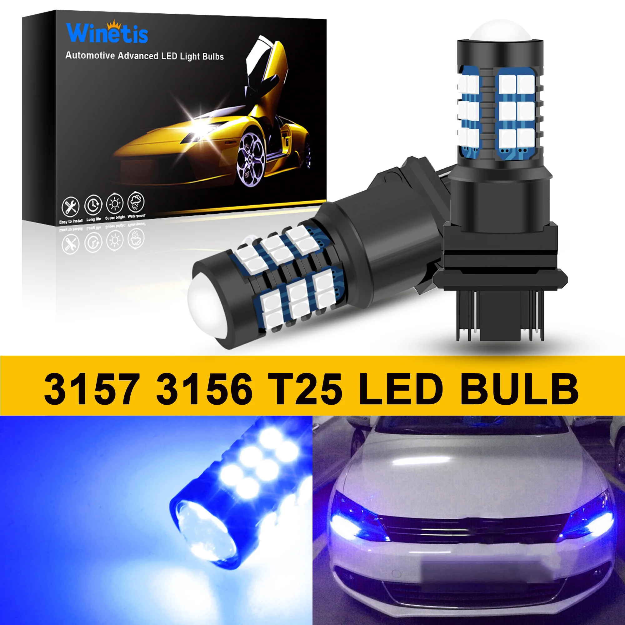 

Winetis 2X T25 Wedge 3156 3157 LED Bulbs 10000K Blue Daytime Running Light DRL Bulbs 3157A 3457NA 4157NAK 5702AK Super Bright