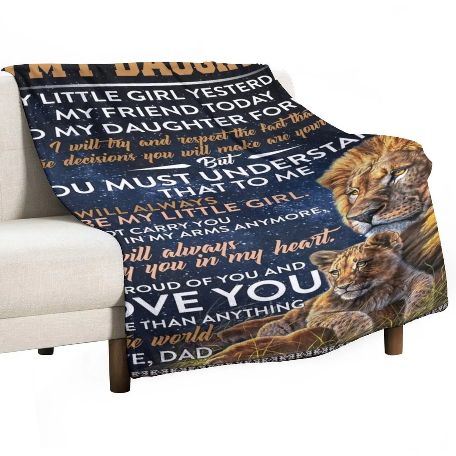 

to my daughter from dad - Lion dad to daughter Throw Blanket Loose Blanket Thin Blankets