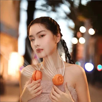 충전식 휴대용 목 선풍기 USB 야외 블레이드리스 팬, 캠핑 무선 선풍기, LED 조명, 세련된 에어 쿨러, 2024 신제품