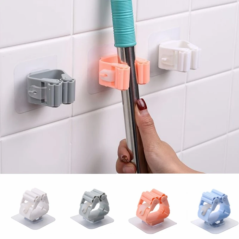 1 Pcs Adhesive Multi Purpose Hooks Wall Mounted Mop Organizer Holder
