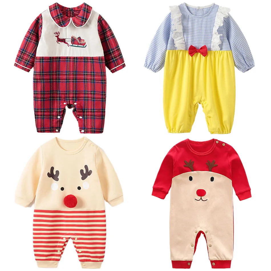 

Toddler Christmas Outfit Kids Elves Jumpsuit Baby Boys Girls Casual Sleeper Infant Reindeer Clothes Footless Romper 0-18 Months