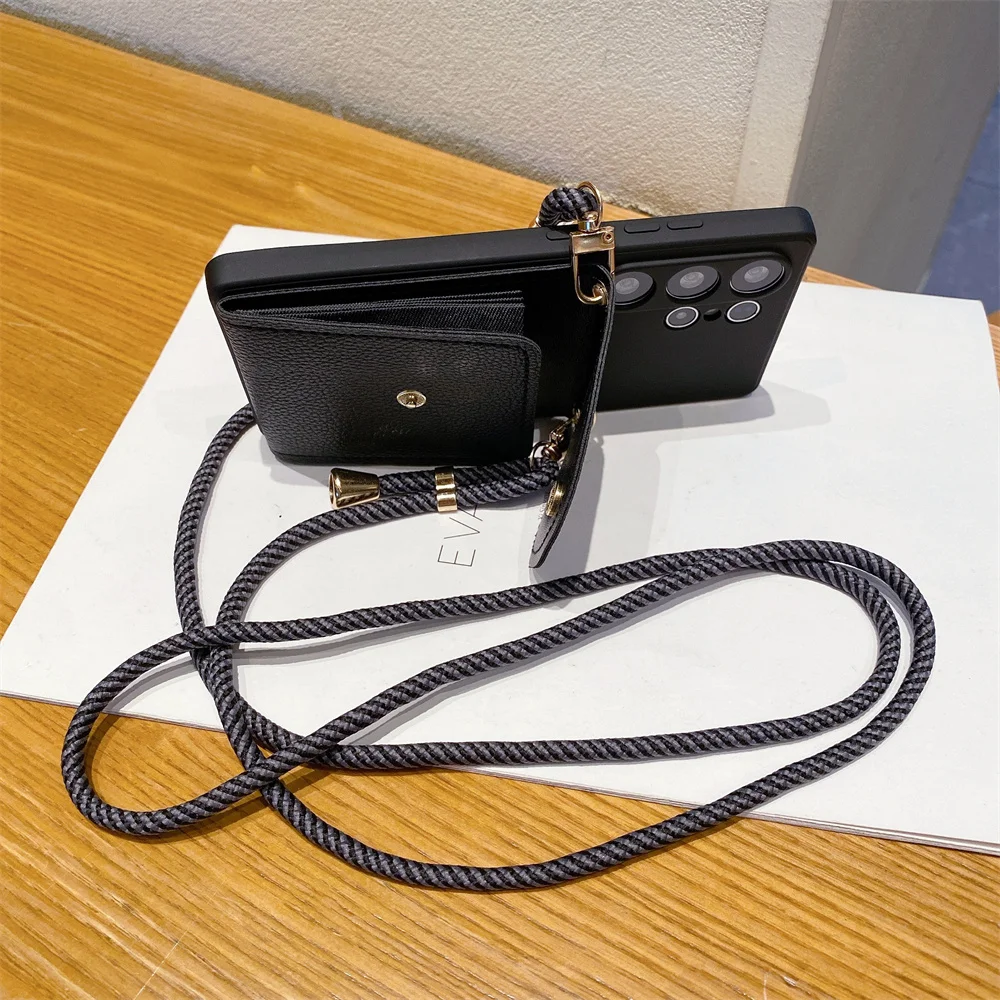 Crossbody Lanyard Leather Wallet Case For Samsung S24 S25 Ultra S23 S22 Plus S21 S20 Note 20 A73 A72 A71 A70 A55 A54 A53 A52 A50 3