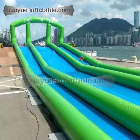Commercial inflatable slideway size 2 Lane inflatable amusing park slip n slide pvc slide the city slides
