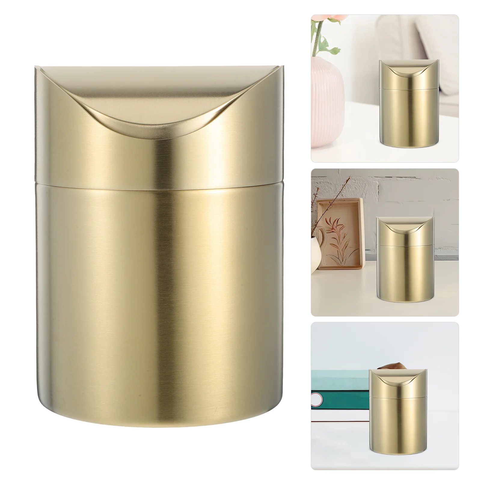 Stainless Steel Trash Can Desk Garbage Container Small Waste Bin Office Bathroom Living Room Metal Waste Paper Basket Car Trash