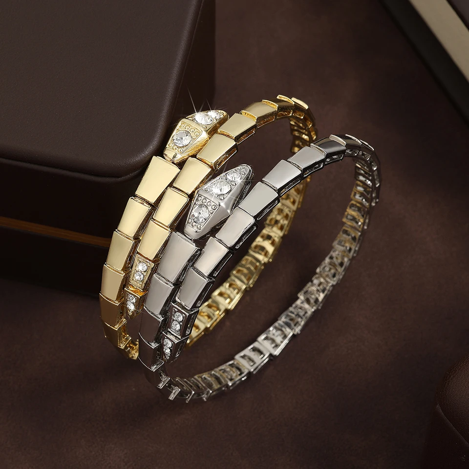 Cubic Zirconia Bracelet Fashion Snake Bone Cubic Zirconia Copper Metal Open Bracelet Women Men Couple Holiday Gift Party Everyday Jewelry