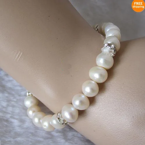 

Favorite Pearl Jewelry,8'' 8-9mm White Color Freshwater Pearl Elastic Bracelet,Wedding Party Birthday Charming Girl Lady Gift