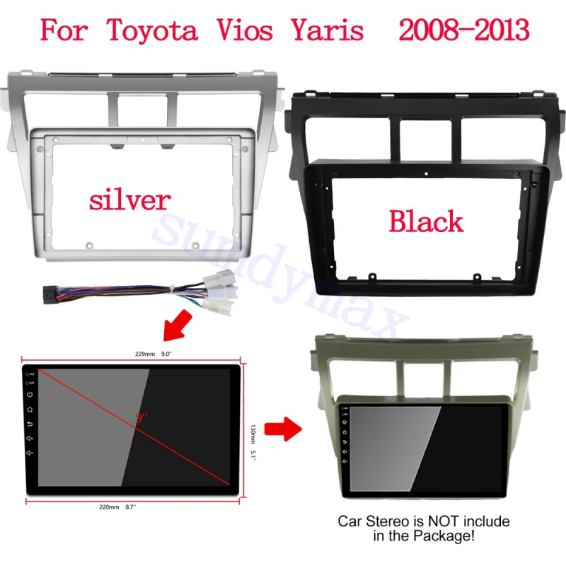 

9inch Car Radio Fascias Fit for Toyota Vios Yaris 2008-2013 big screen 2 Din android Car Radio Fascia frame