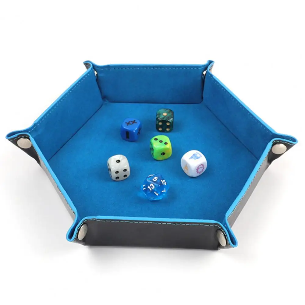 Foldable Dice Tray Box PU Leather Folding Hexagon Coin Square Tray Dice Game Coins Keys Candy Jewelry Storage Organizer